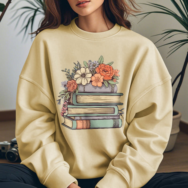 READING IN BLOOM Womens Crewneck Sweatshirt Pullover