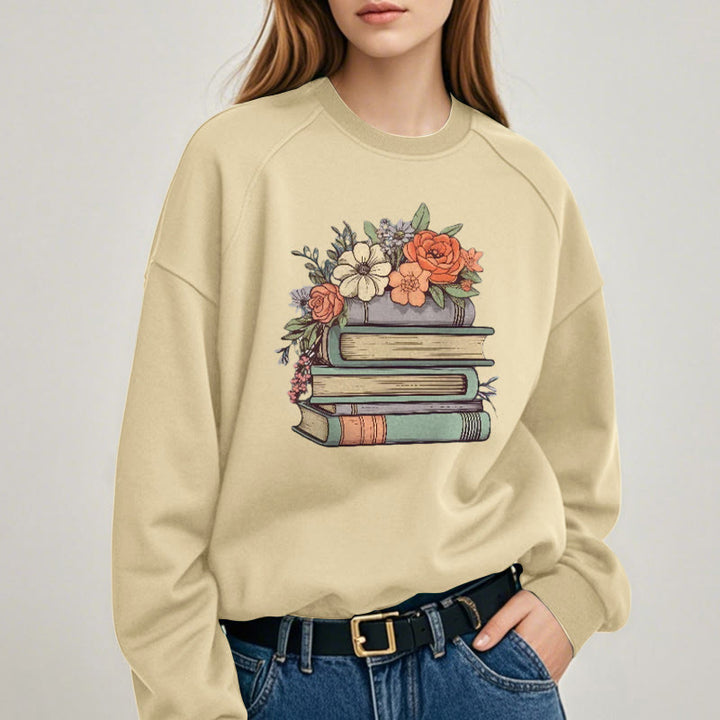 READING IN BLOOM Womens Crewneck Sweatshirt Pullover