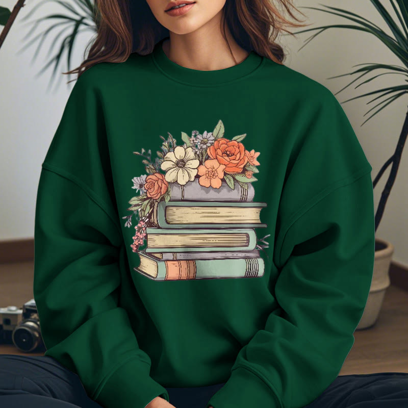 READING IN BLOOM Womens Crewneck Sweatshirt Pullover