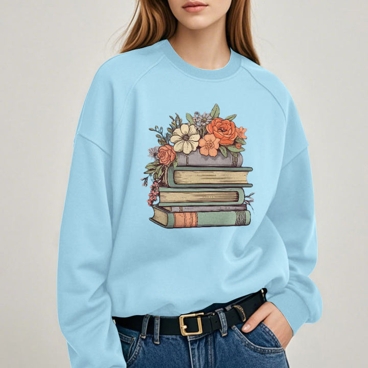 READING IN BLOOM Womens Crewneck Sweatshirt Pullover