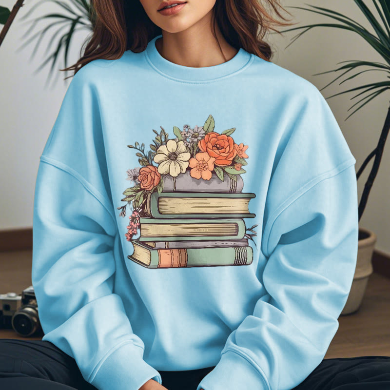 READING IN BLOOM Womens Crewneck Sweatshirt Pullover