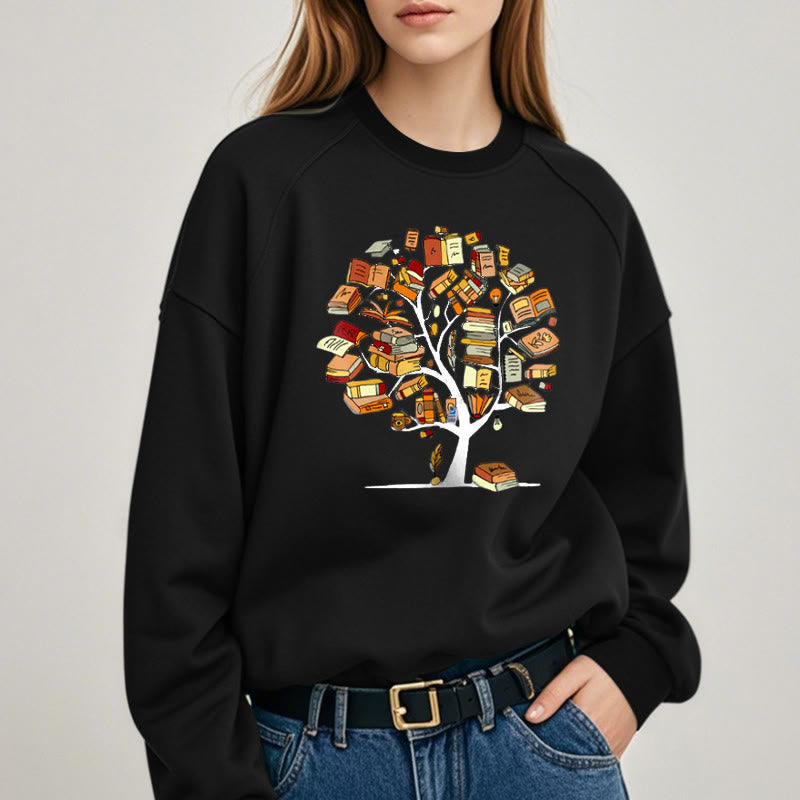 TREE OF BOOKS Womens Crewneck Sweatshirt Pullover