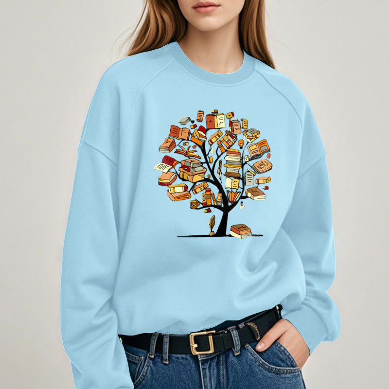 TREE OF BOOKS Womens Crewneck Sweatshirt Pullover