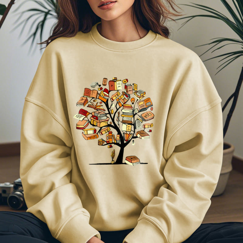 TREE OF BOOKS Womens Crewneck Sweatshirt Pullover