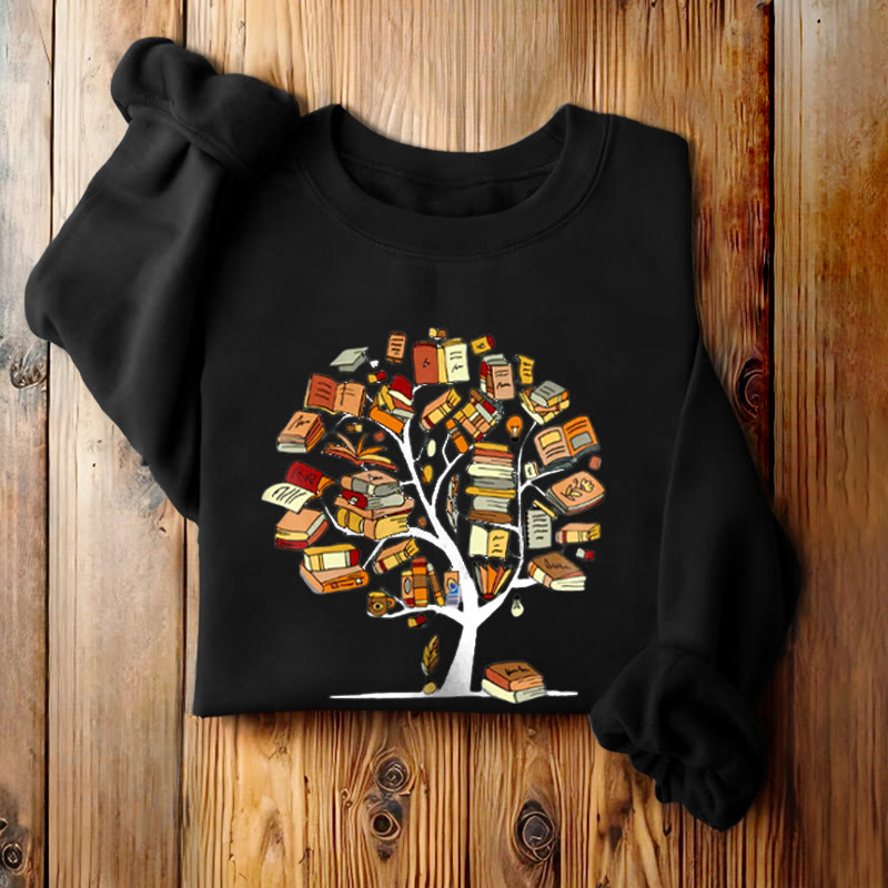 TREE OF BOOKS Womens Crewneck Sweatshirt Pullover