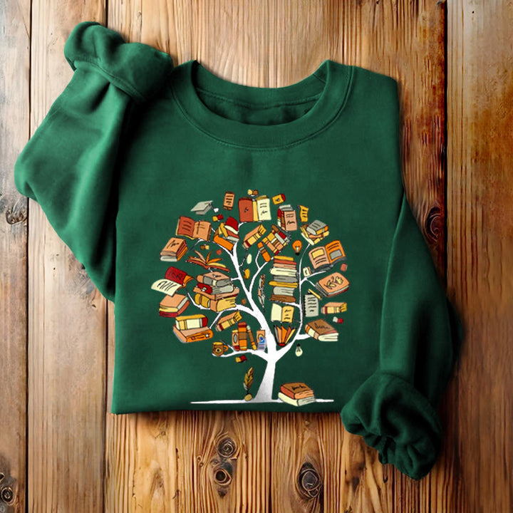 TREE OF BOOKS Womens Crewneck Sweatshirt Pullover