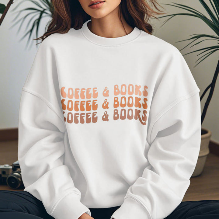 COFFEE & BOOKS Womens Crewneck Sweatshirt Pullover