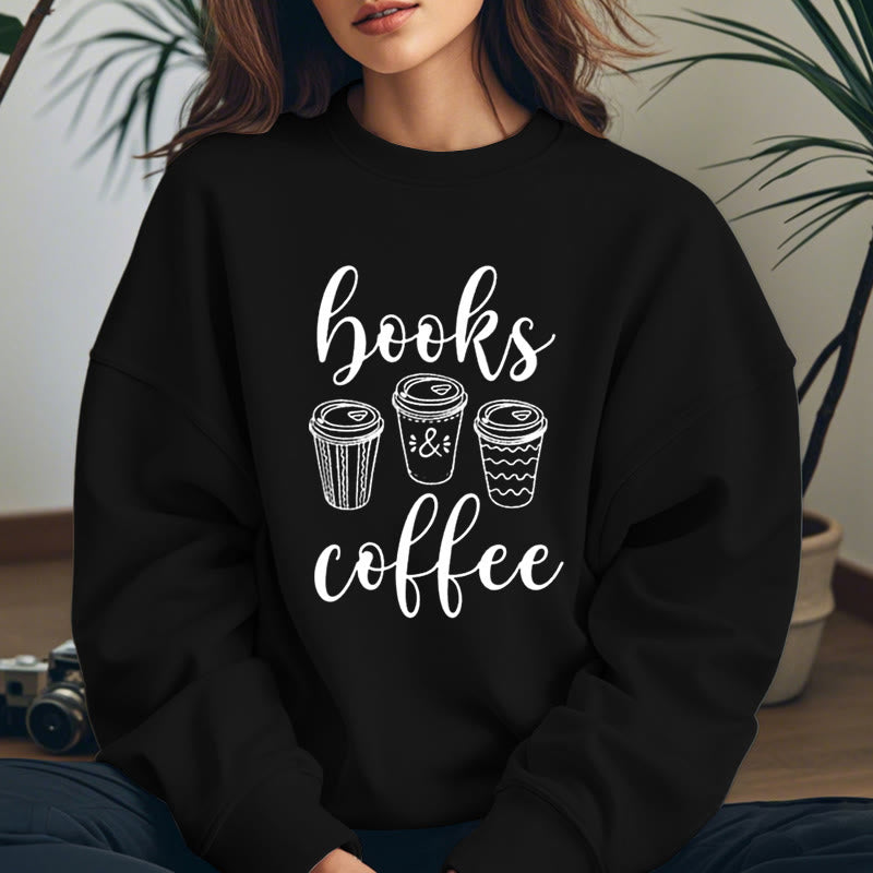 BOOKS & COFFEE Womens Crewneck Sweatshirt Pullover