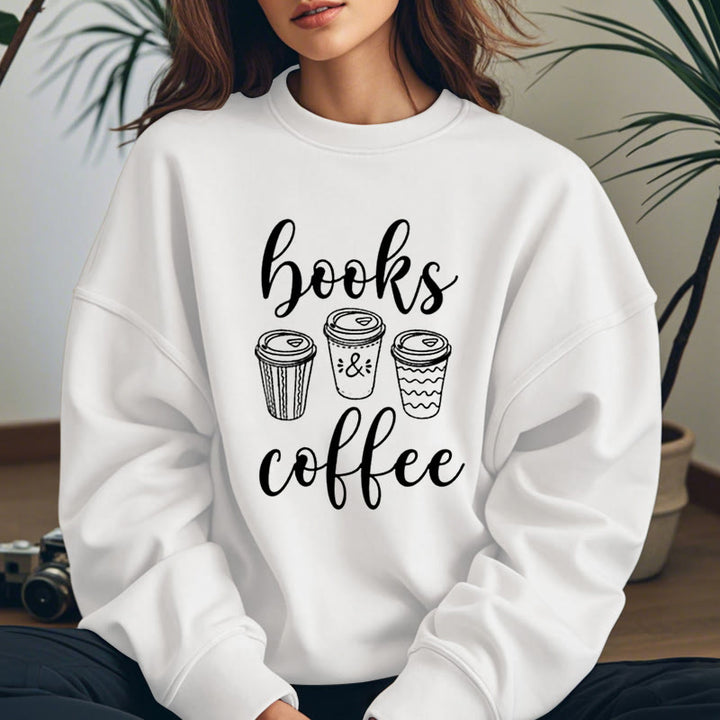 BOOKS & COFFEE Womens Crewneck Sweatshirt Pullover