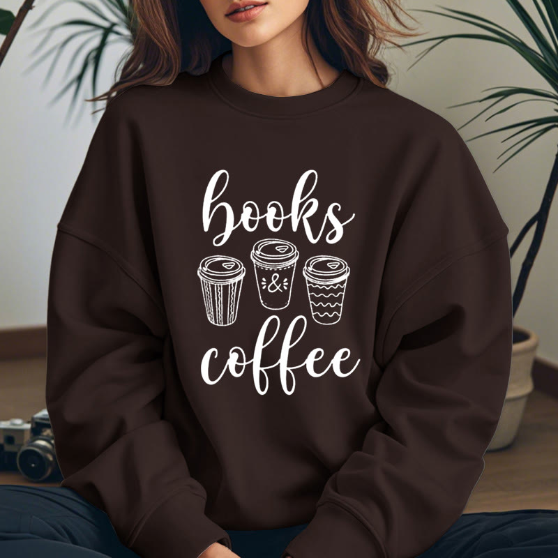 BOOKS & COFFEE Womens Crewneck Sweatshirt Pullover