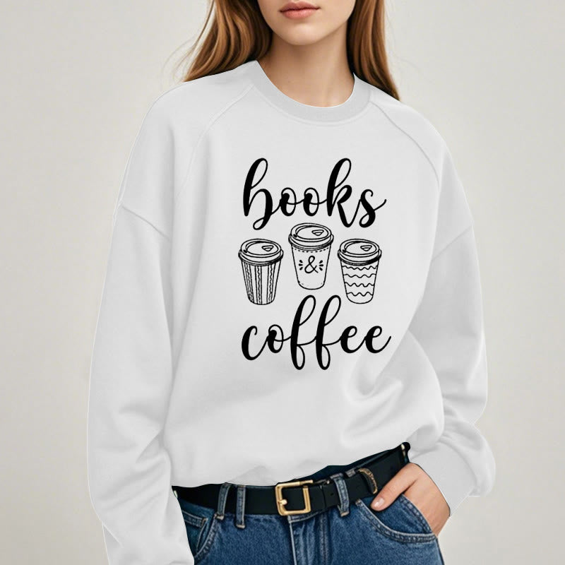 BOOKS & COFFEE Womens Crewneck Sweatshirt Pullover