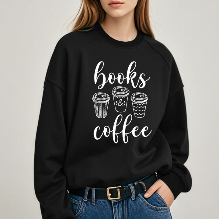 BOOKS & COFFEE Womens Crewneck Sweatshirt Pullover