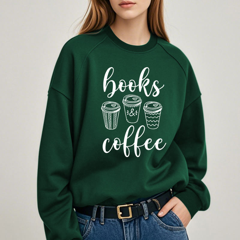 BOOKS & COFFEE Womens Crewneck Sweatshirt Pullover