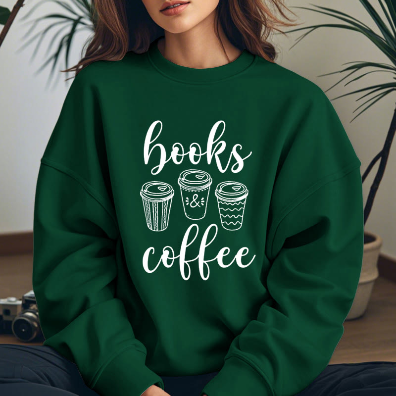 BOOKS & COFFEE Womens Crewneck Sweatshirt Pullover