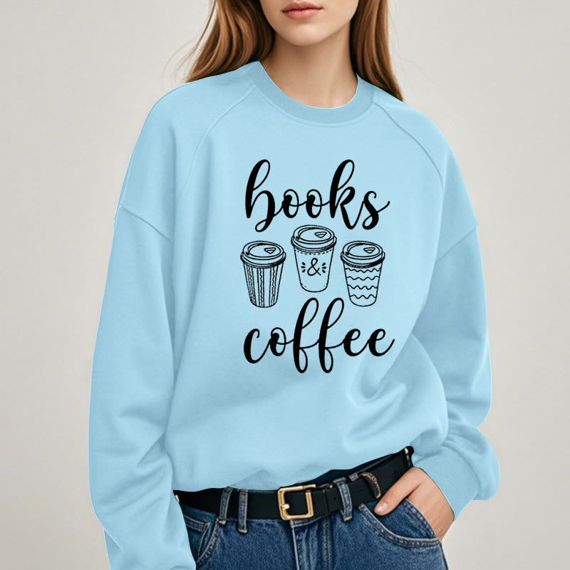 BOOKS & COFFEE Womens Crewneck Sweatshirt Pullover