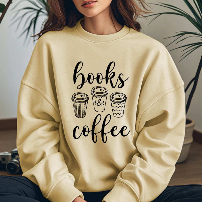 BOOKS & COFFEE Womens Crewneck Sweatshirt Pullover