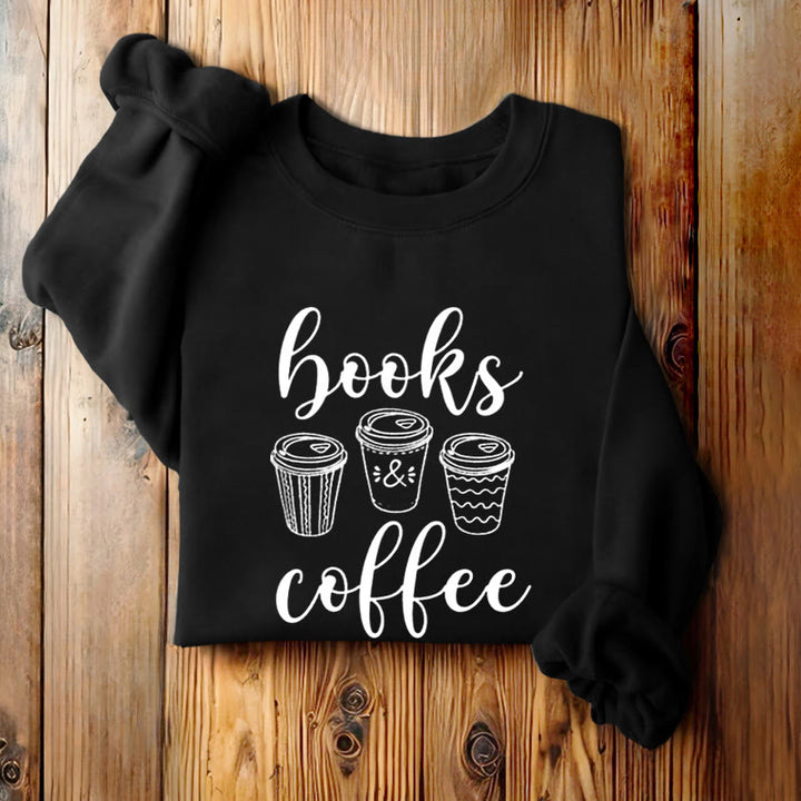 BOOKS & COFFEE Womens Crewneck Sweatshirt Pullover