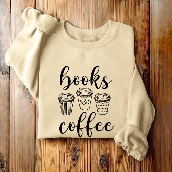 BOOKS & COFFEE Womens Crewneck Sweatshirt Pullover