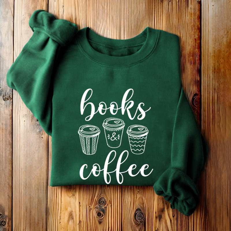 BOOKS & COFFEE Womens Crewneck Sweatshirt Pullover