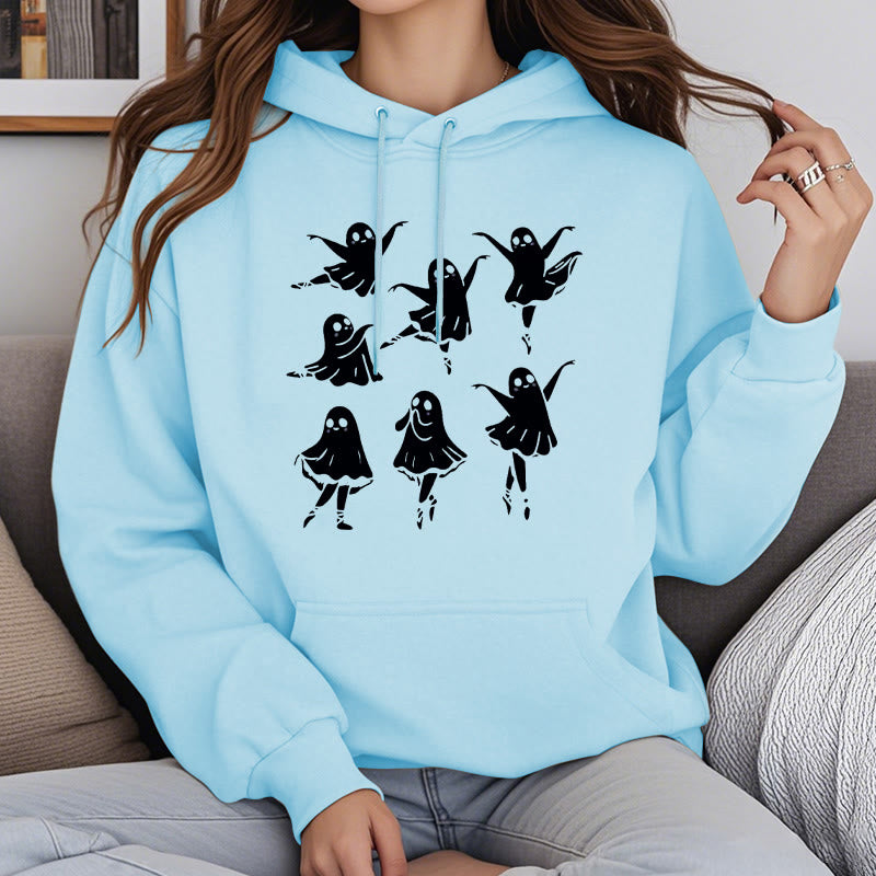 Dancing Ghost Fleece Lined Hoodie Comfy Hooded Sweatshirts