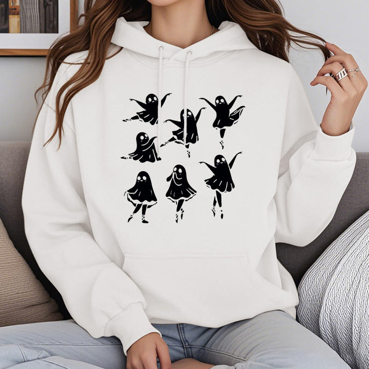 Dancing Ghost Fleece Lined Hoodie Comfy Hooded Sweatshirts