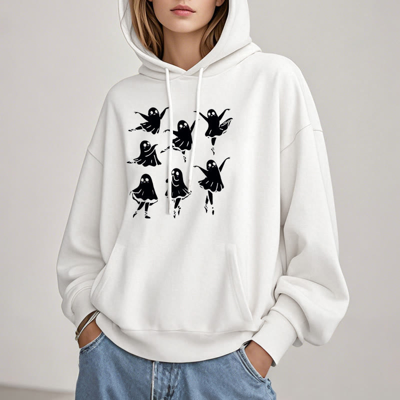 Dancing Ghost Fleece Lined Hoodie Comfy Hooded Sweatshirts