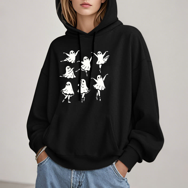 Dancing Ghost Fleece Lined Hoodie Comfy Hooded Sweatshirts