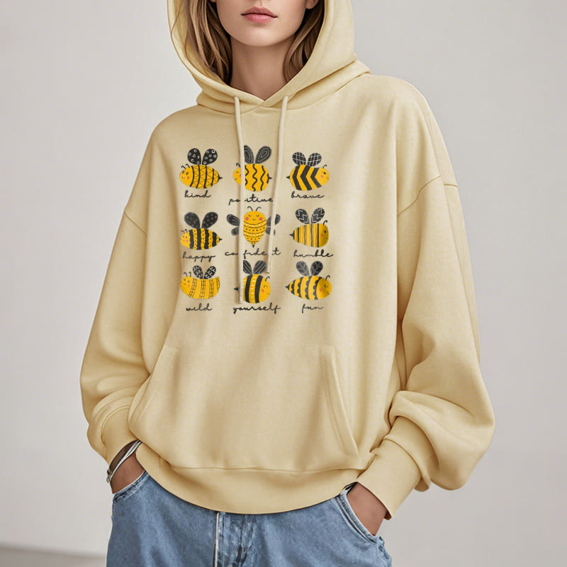 Bee Kind Postive Humble Fleece Lined Hoodie Comfy Hooded Sweatshirts