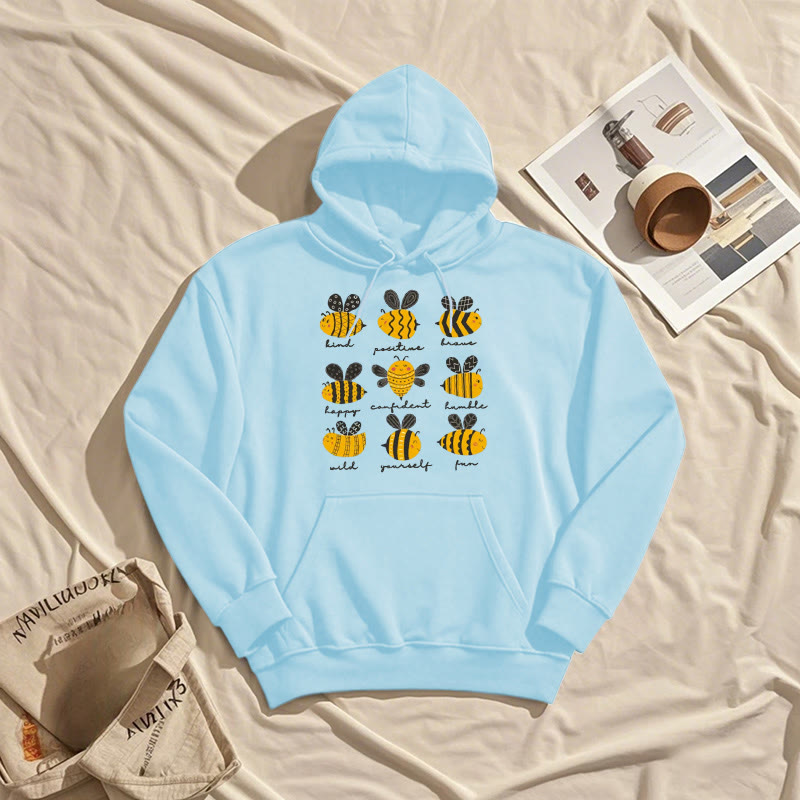 Bee Kind Postive Humble Fleece Lined Hoodie Comfy Hooded Sweatshirts