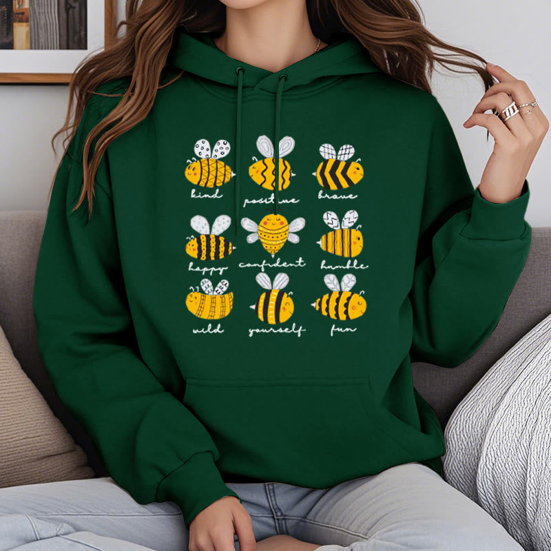 Bee Kind Postive Humble Fleece Lined Hoodie Comfy Hooded Sweatshirts