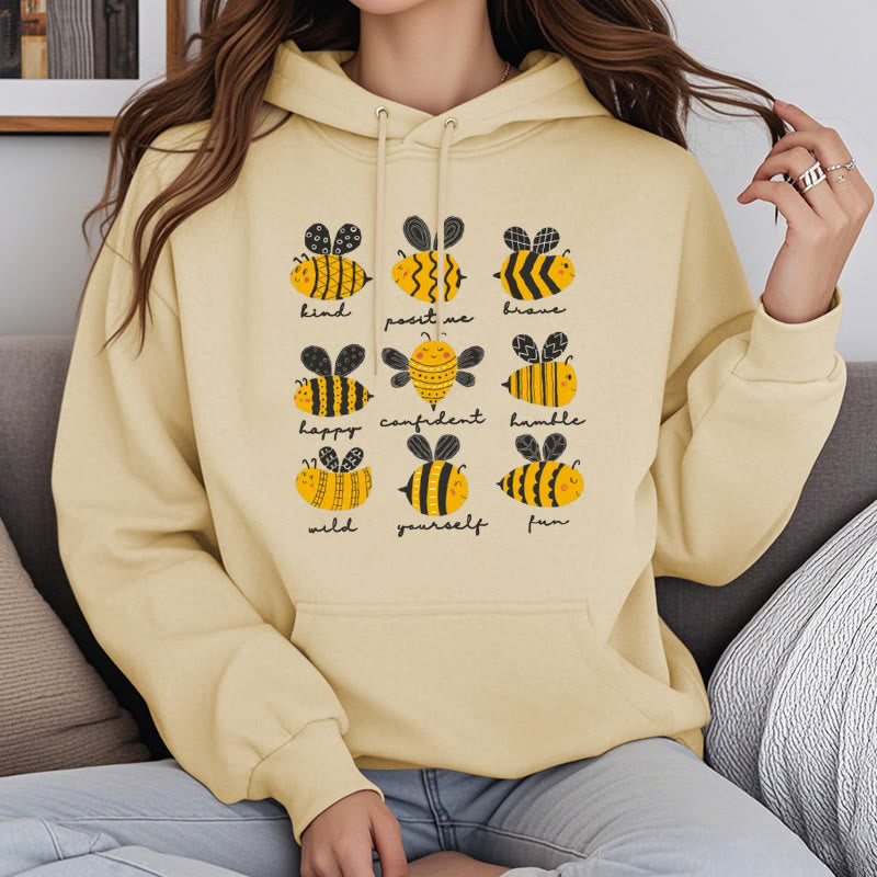 Bee Kind Postive Humble Fleece Lined Hoodie Comfy Hooded Sweatshirts