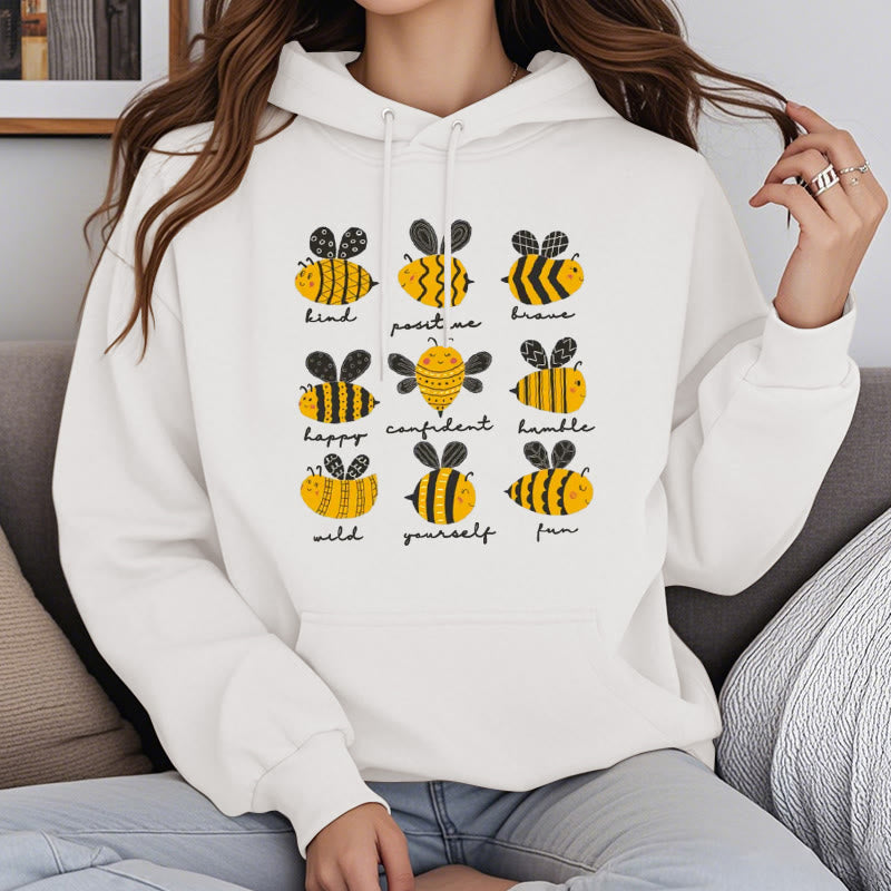 Bee Kind Postive Humble Fleece Lined Hoodie Comfy Hooded Sweatshirts