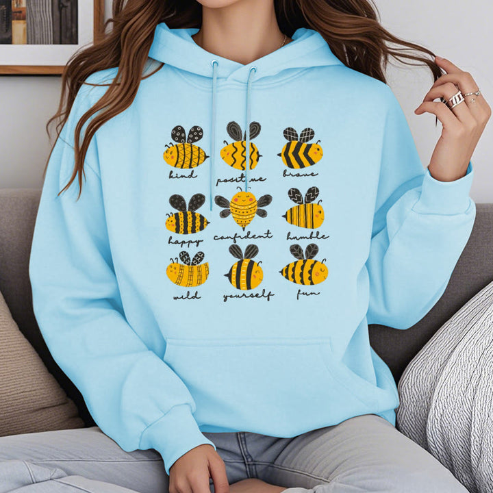 Bee Kind Postive Humble Fleece Lined Hoodie Comfy Hooded Sweatshirts