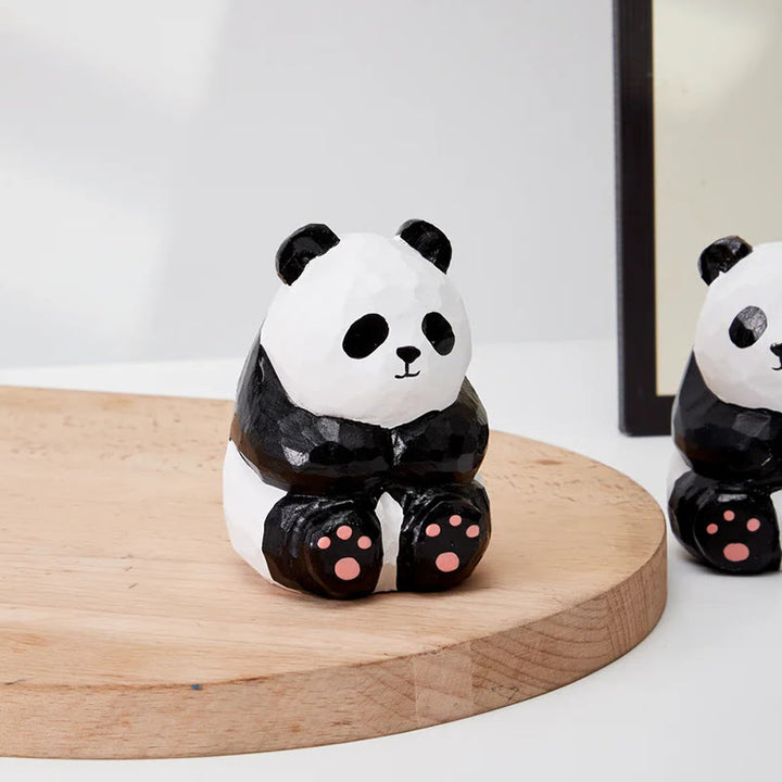 Cute Panda Carved Wooden Sculpture Desktop Deocr Keychain For Gift