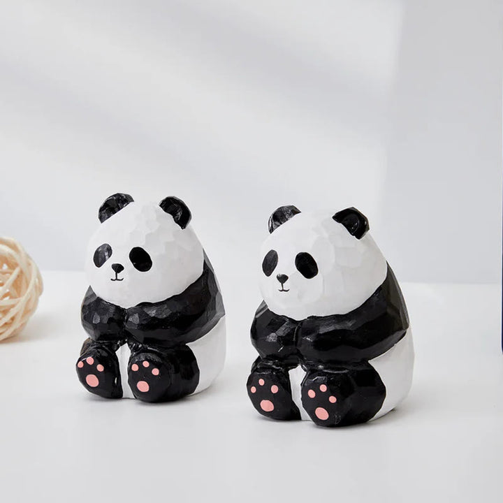 Cute Panda Carved Wooden Sculpture Desktop Deocr Keychain For Gift