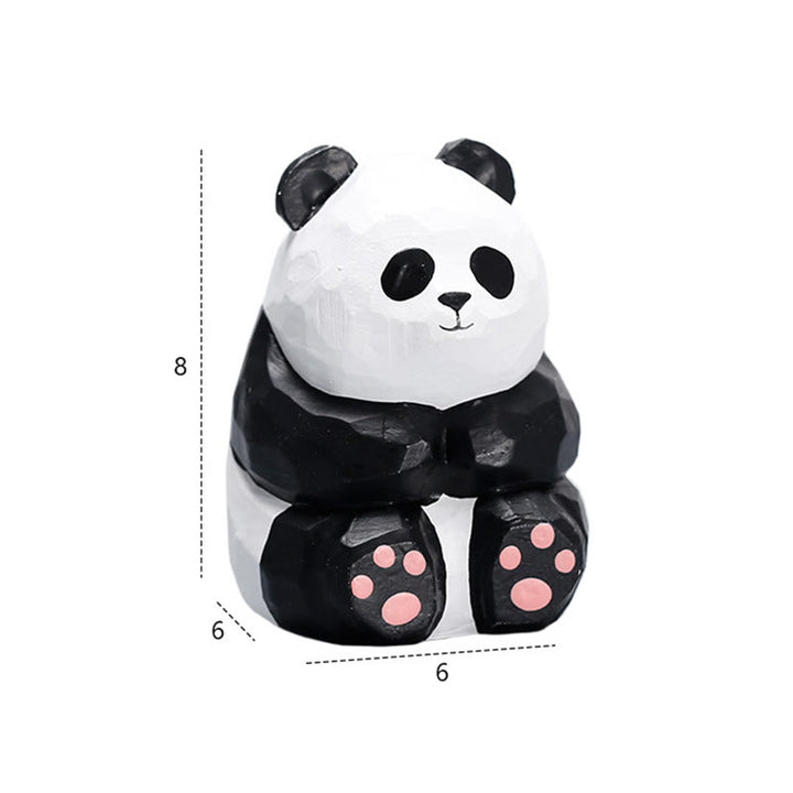 Cute Panda Carved Wooden Sculpture Desktop Deocr Keychain For Gift