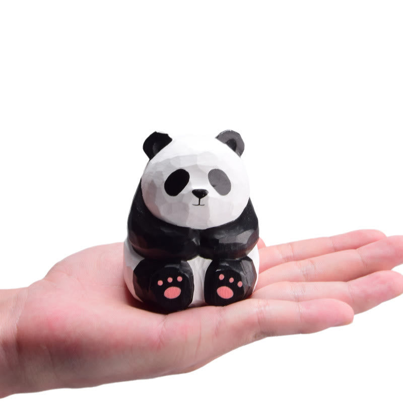 Cute Panda Carved Wooden Sculpture Desktop Deocr Keychain For Gift