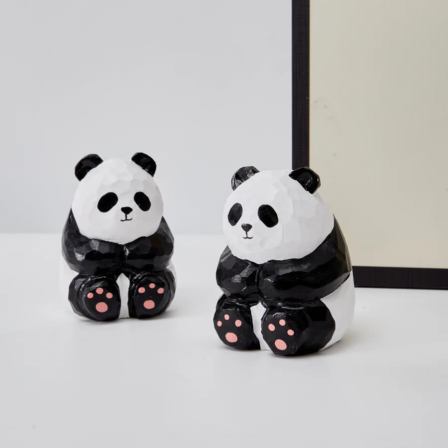 Cute Panda Carved Wooden Sculpture Desktop Deocr Keychain For Gift