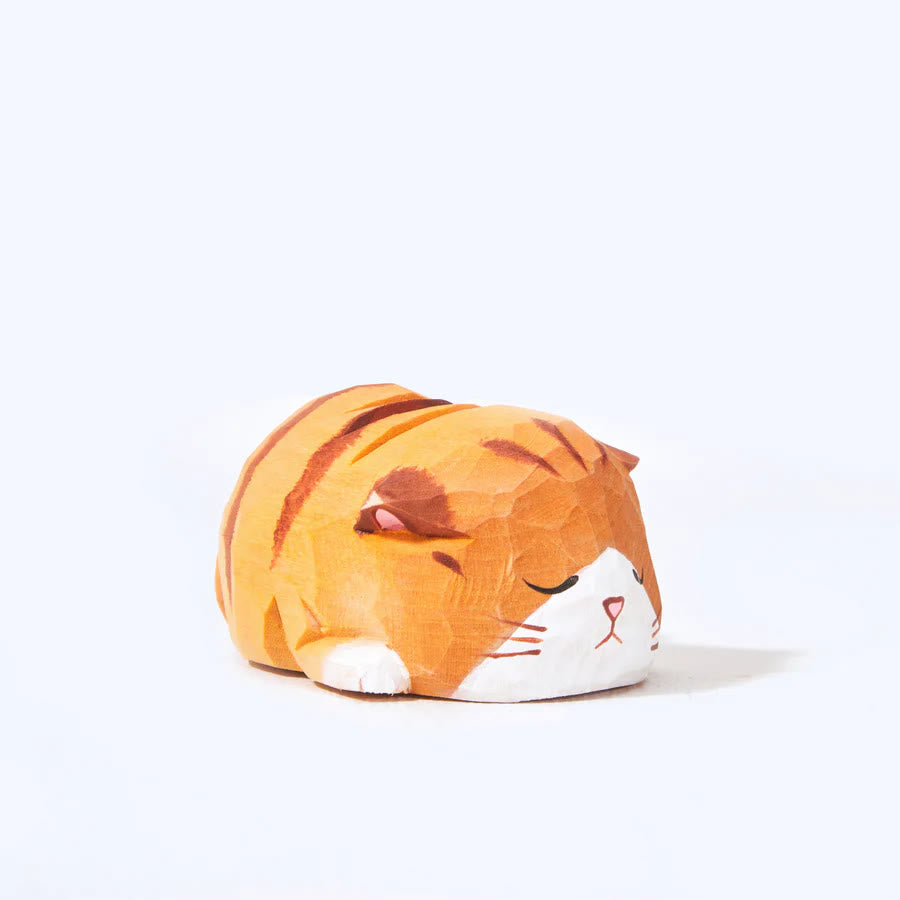 Sleeping Cat Carved Wooden Sculpture Desktop Deocr For Gift