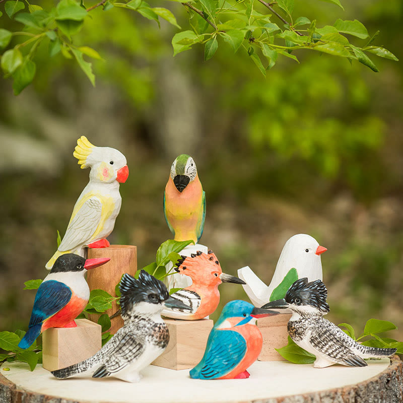 Vivid Bird Carved Wooden Sculpture Desktop Deocr For Gift