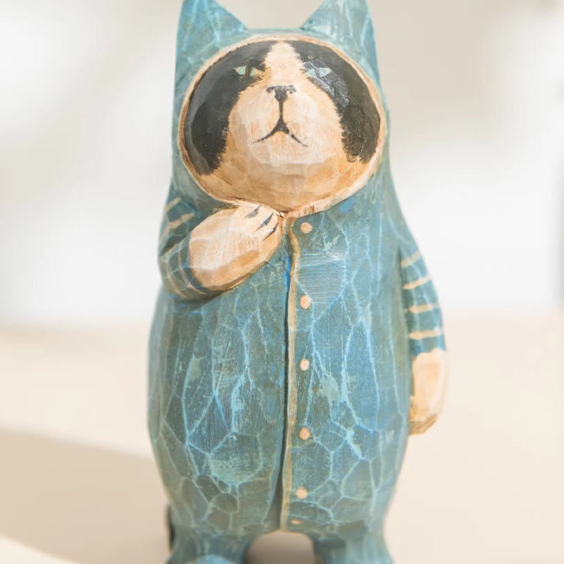 Cute Cats Carved Wooden Sculpture Desktop Deocr For Gift