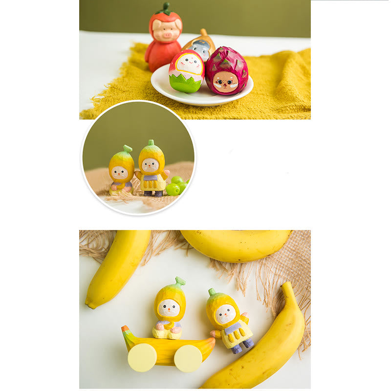 Funny Fruits Carved Wooden Sculpture Desktop Deocr For Gift