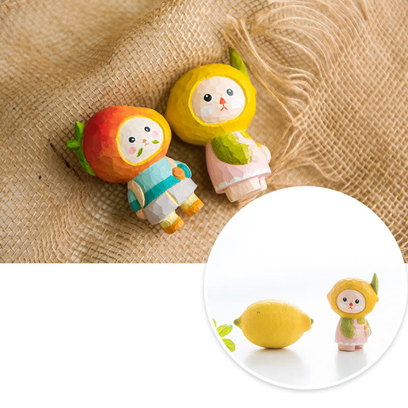 Funny Fruits Carved Wooden Sculpture Desktop Deocr For Gift