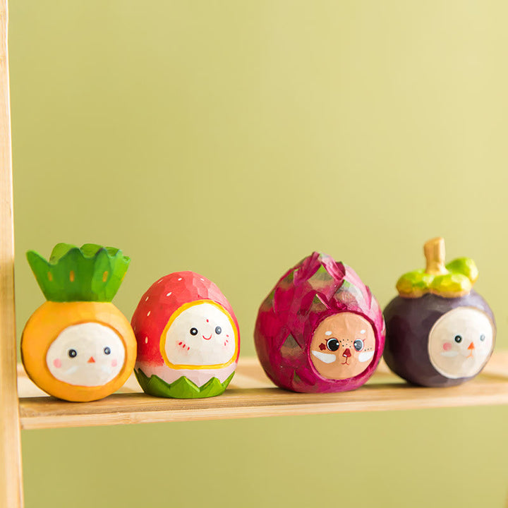 Funny Fruits Carved Wooden Sculpture Desktop Deocr For Gift