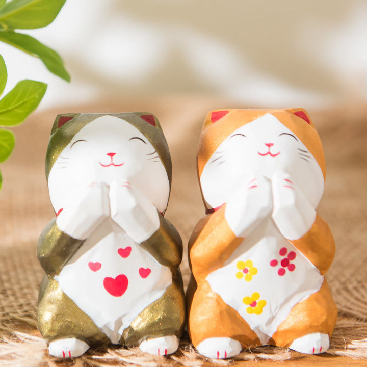 Cute Blessing Carved Wooden Sculpture Desktop Deocr For Gift