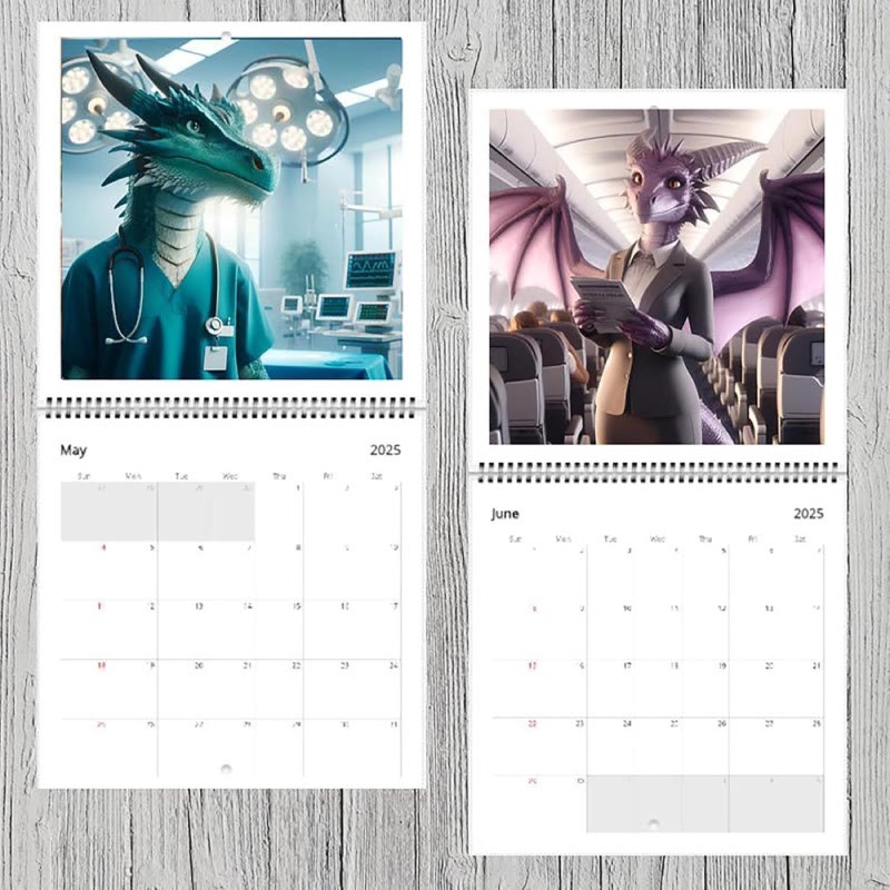 2025 Dragons With Jobs Lunar Calendar 12 Months Calendars New Year Gift