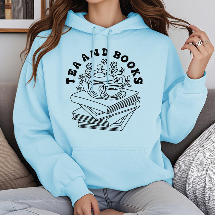 Tea And Books Fleece Lined Hoodie Long Sleeves Hoodie