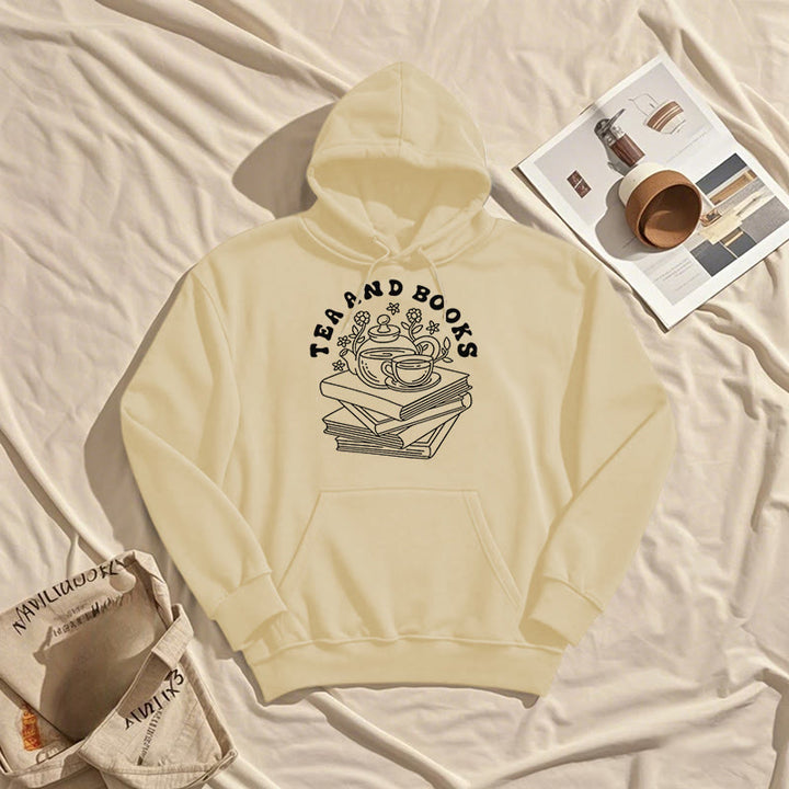 Tea And Books Fleece Lined Hoodie Long Sleeves Hoodie