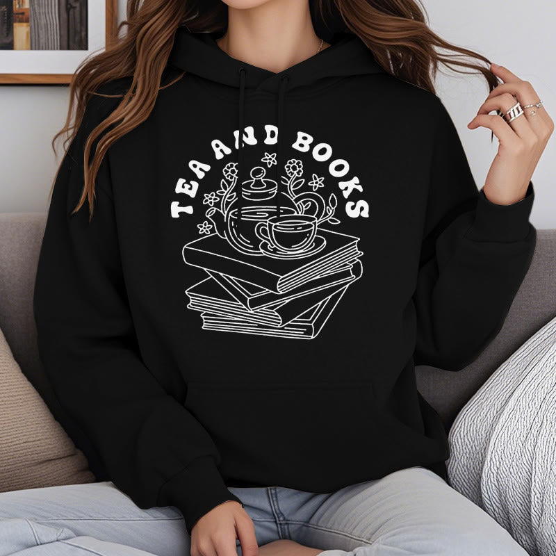 Tea And Books Fleece Lined Hoodie Long Sleeves Hoodie