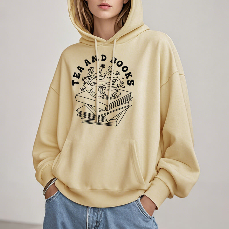 Tea And Books Fleece Lined Hoodie Long Sleeves Hoodie